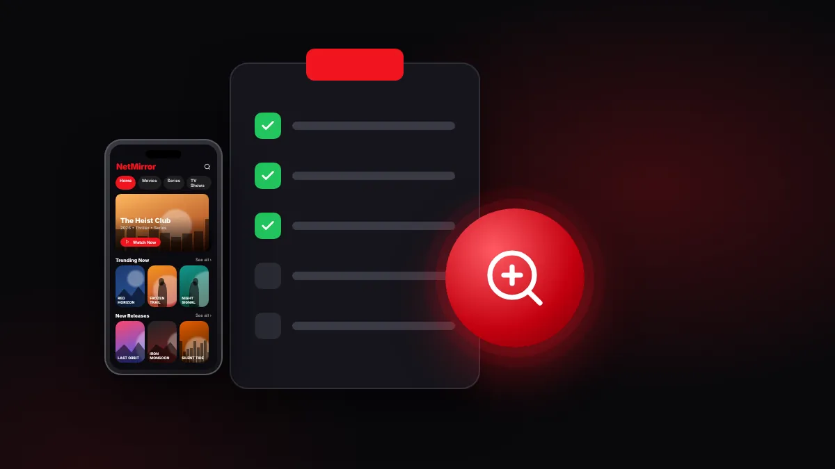 Checklist and magnifying glass illustration showing how NetMirror guides are researched