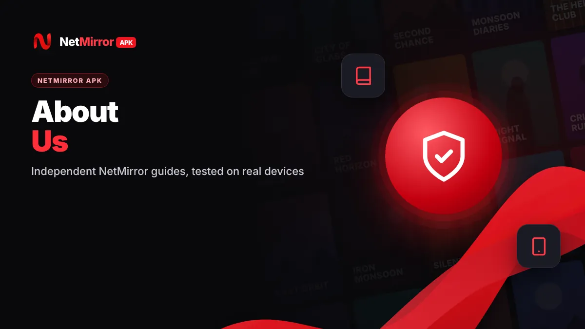 Red shield icon on a dark background representing the NetMirror APK Editorial Team