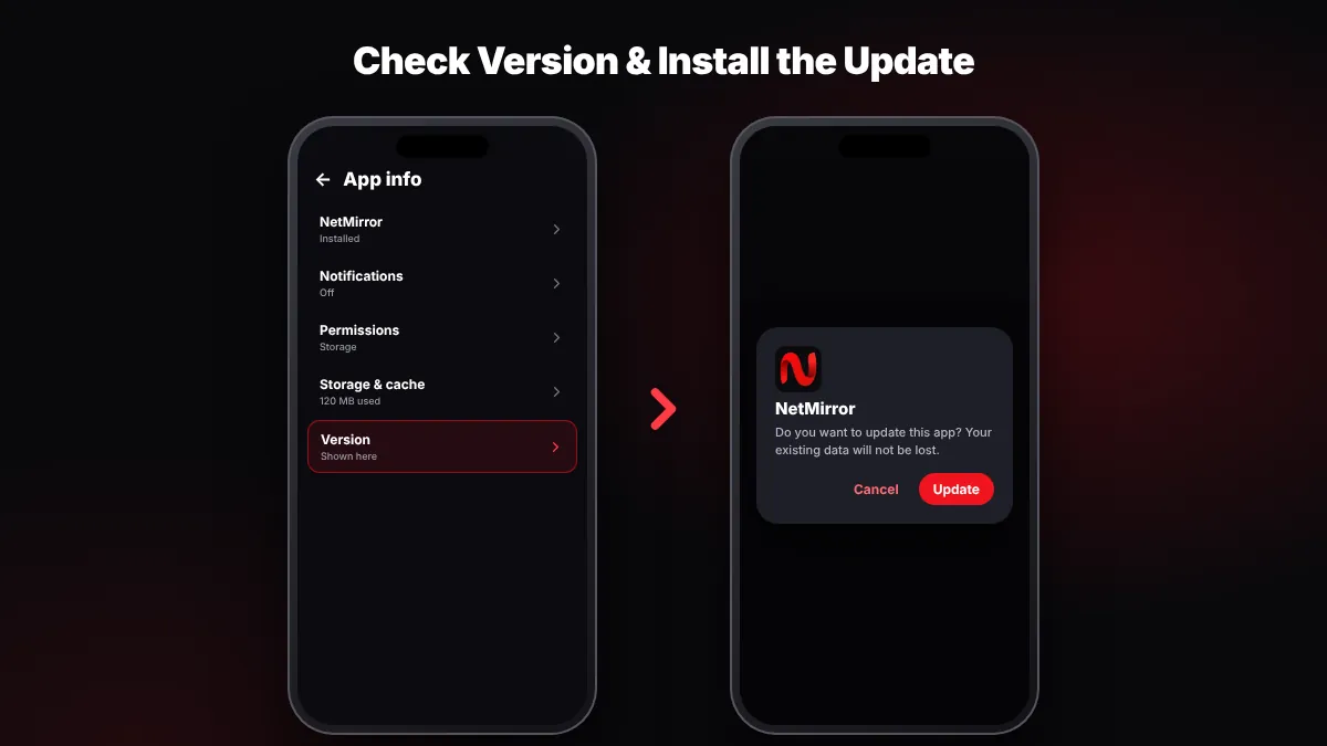 Check the NetMirror version in App info and install the update