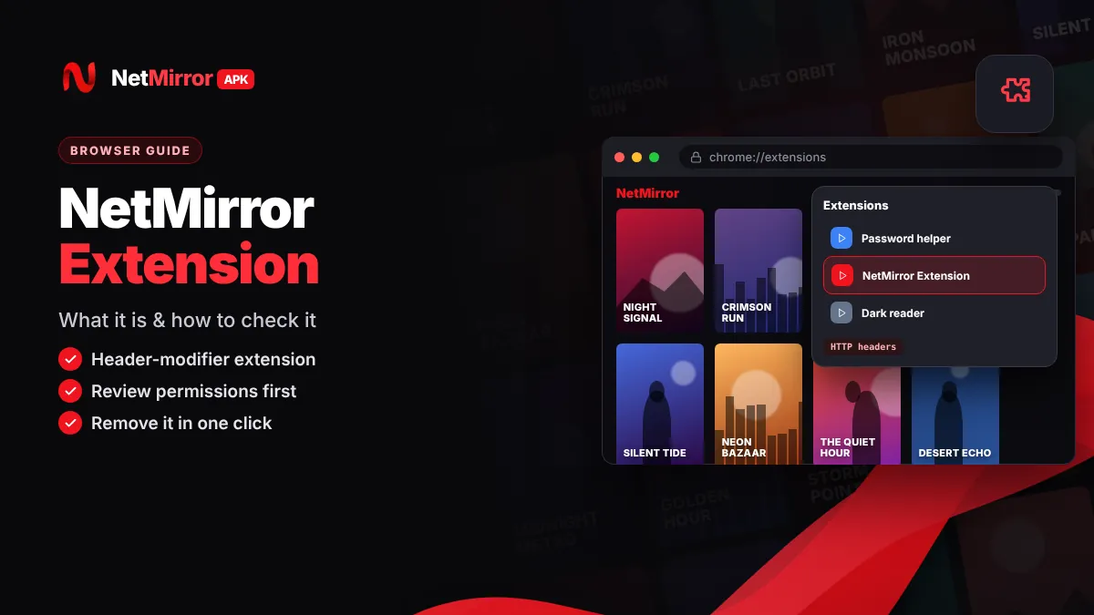 NetMirror Extension in a Chrome browser extensions menu