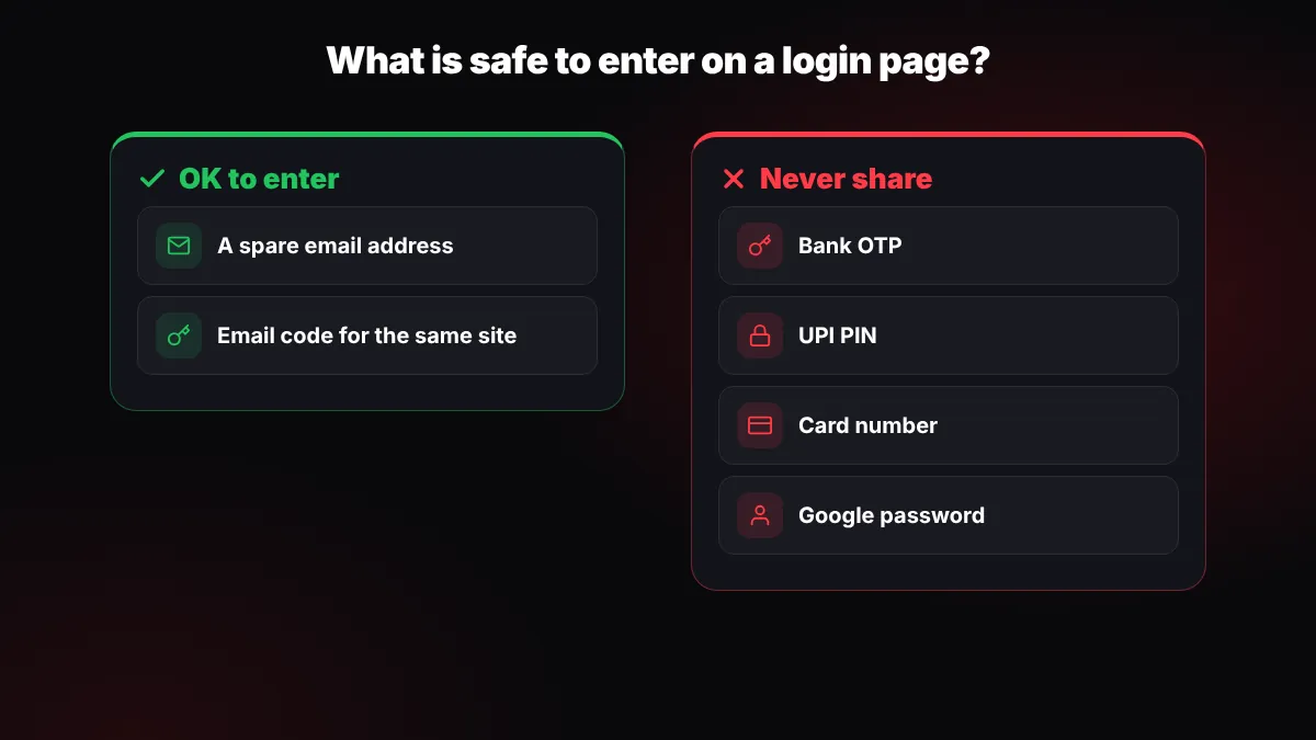 Safe and unsafe details to enter on a NetMirror login page