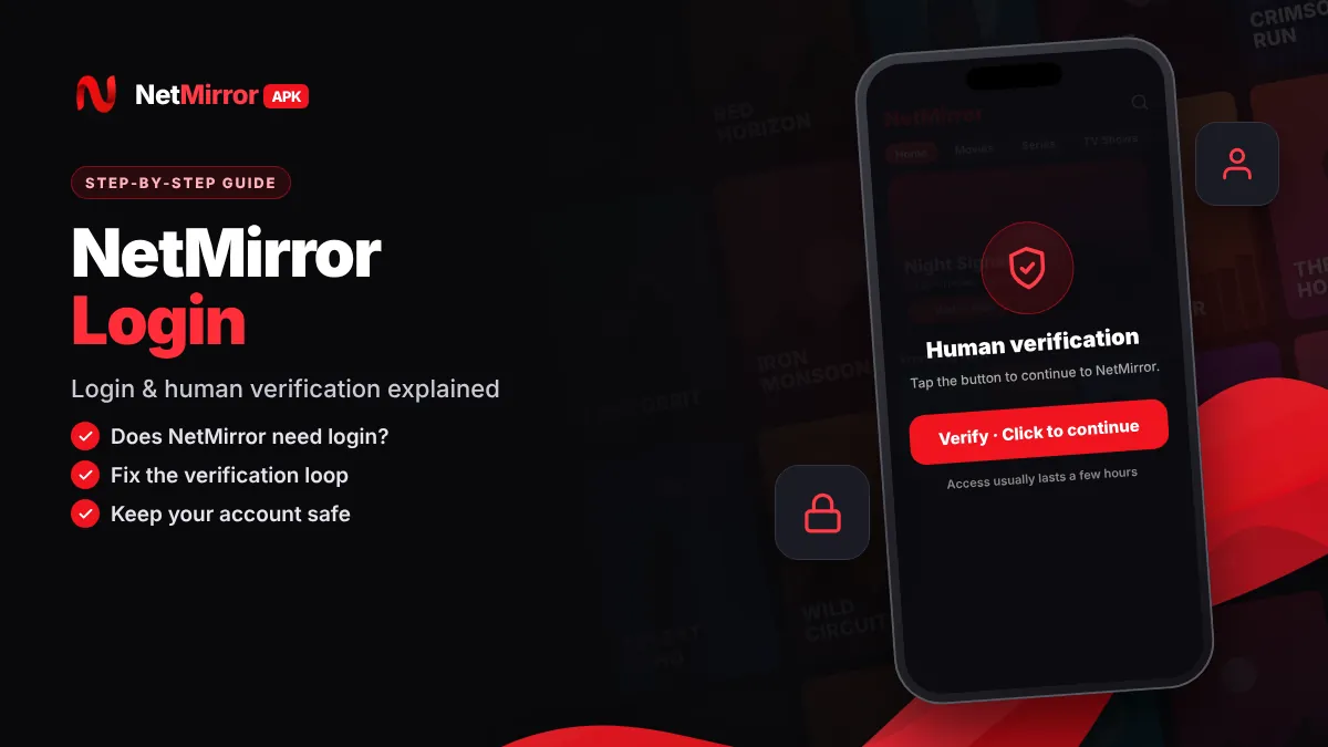 NetMirror login and human verification screen on a phone