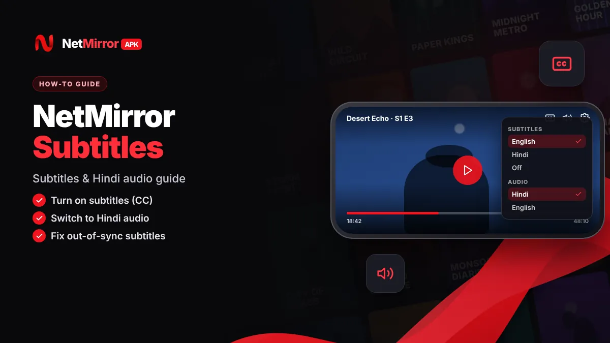 NetMirror subtitles and Hindi audio menu in the video player