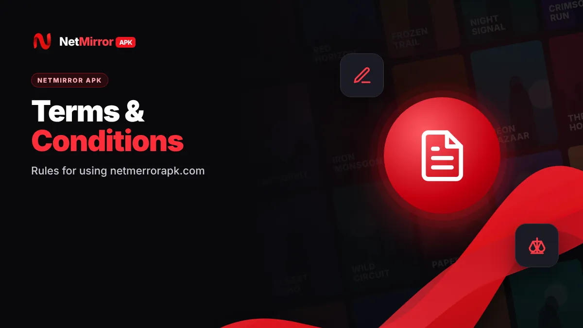 Document and pen illustration representing the NetMirror APK terms and conditions